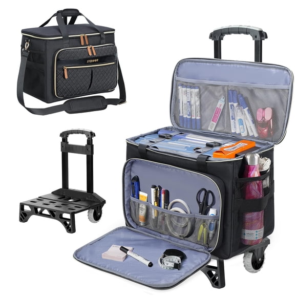 Sydioor Teacher’s Rolling Tote Cart, Tote Bag with Wheels –Spacious Wheeled Storage for Teachers: Holds Sewing Supplies, Laptop & Books