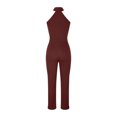 thumbnail image 4 of Jumpsuit for Women Slimming Cutout Plunge Halter Neck Long Romper Tight High Waist Zip Back Straight Leg Playsuit, Wine, S, 4 of 5