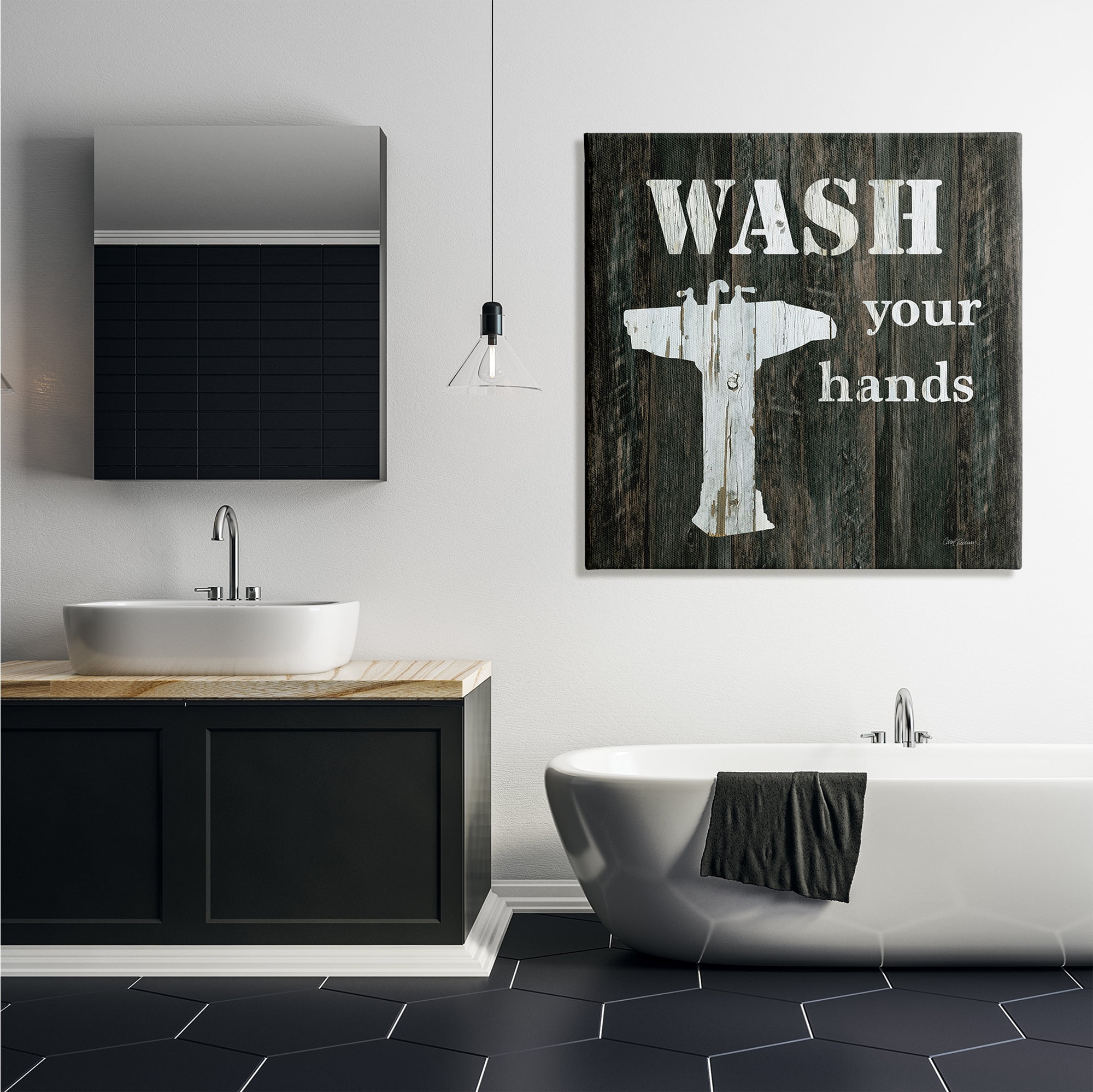 Stupell Industries Wash Your Hands Phrase Rustic Bathroom Sink, 36 x 36, Design by Carol Robinson