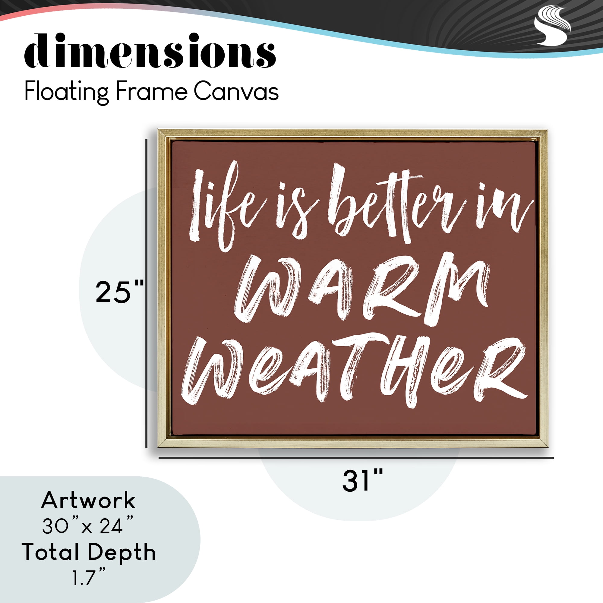Life Is Better In Warm Weather Gold Framed Floater Canvas Wall Art, design by Lettered and Lined