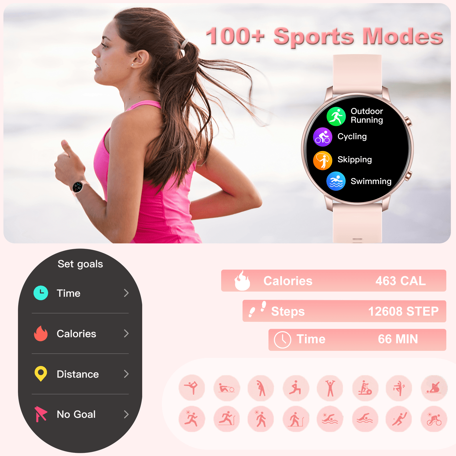 EIGIIS G28 Smart Watch for Men Bluetooth Call (Make/Answer) 1.39" HD Touch Screen Smartwatch with Women’s Weather Pedometer Smartwatch Compatible with iOS Android, 1pc, Pink