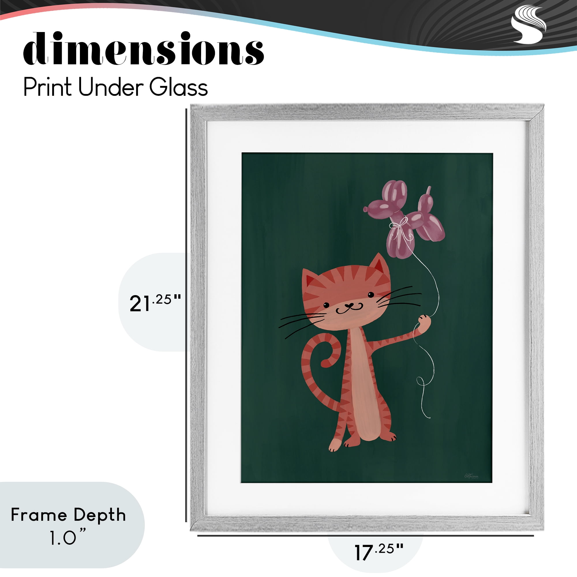 Stupell Industries Balloon Buddy Cat Gray Framed Print Under Glass, design by Cat Thurman Designs