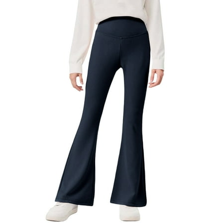 Sentuca Flare Leggings for Girls High Waist Yoga Pants Tight School Uniform Dance Bell Bottoms Size 6 Years