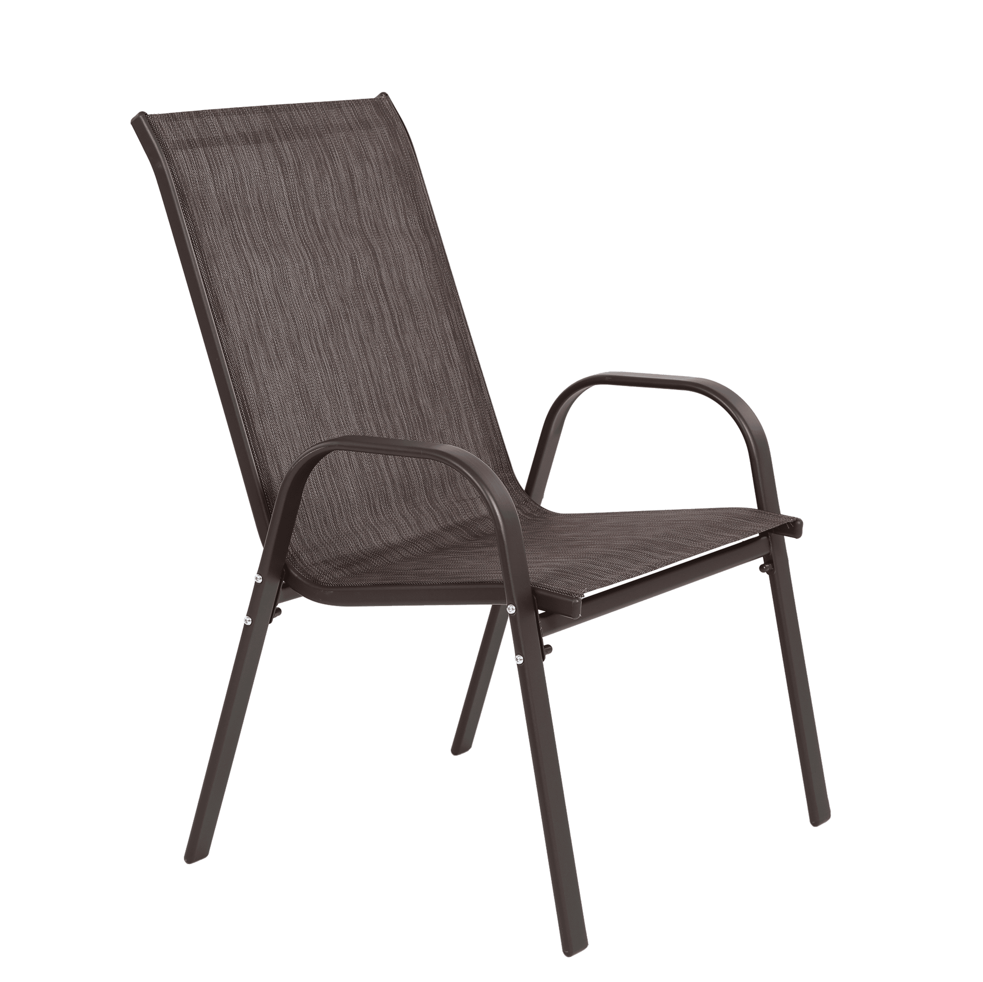 6 Pack Outdoor Patio Chairs, High Back Textilene Camping Chairs with Armrests, Breathable Garden Chairs for Pool, Beach, Yard, Patio, Deck(Brown)