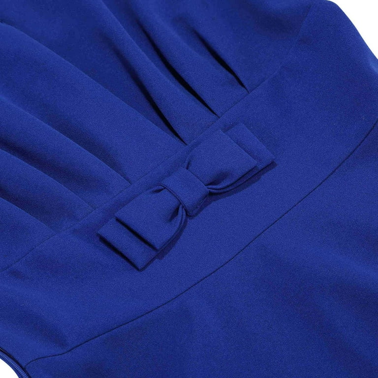 Qulqfy Midi Wedding Guest Dresses for Women Blue Short Sleeve V Neck Fashion Flowy Pleated Dresses Dresses for Women XXL