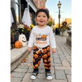 thumbnail image 4 of RUINIXCW Newborn Baby Boy Girl My First Halloween Outfit Infant Baby Fall Winter Clothes Pumpkin in Truck Print Long Sleeve Romper and Long Pants Hat Set, 4 of 9