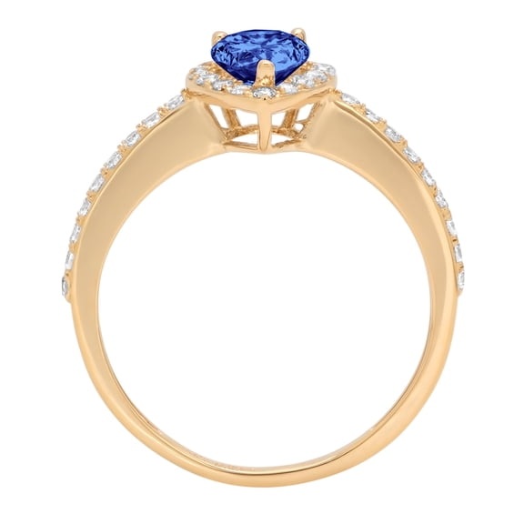 0.755 ct Pear Cut Simulated Tanzanite Solitaire with Accents Engagement Ring for Women in 14K Yellow Gold