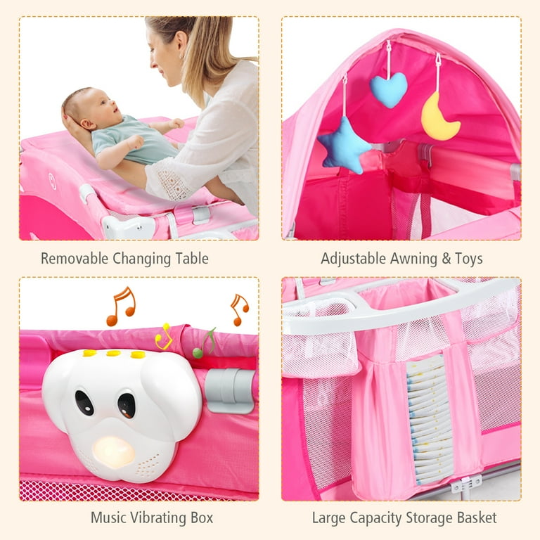 Costway foldable baby crib playpen travel infant bassinet bed mosquito net music w bag online