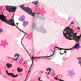thumbnail image 5 of CUZIBR Baby Pajamas For Girls Halloween Short Sleeve Bow Print Button Down Shirt And Shorts 2 PC Sleepwear Ghost Pumpkin Spider Graphic Lapel Smooth Comfort Casual Daily Nightwear,Pink,9-10 Years, 5 of 9
