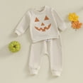 thumbnail image 2 of Baby Boy Girl Halloween Outfits Long Sleeve Shirts Pumpkin Sweatshirt Pullover Tops Pants Set Toddler Infant Fall Winter Clothes, 2 of 8