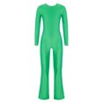 thumbnail image 3 of TiaoBug Girls Gymnastics Jumpsuit Full Body Bell Bottom Catsuit Crewneck Long Sleeve Dance Unitard Green 10, 3 of 7