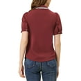 thumbnail image 3 of INSPIRE CHIC Women's Contrast Peter Pan Collar Shirt Puff Sleeve Button Up Tie Neck Blouse L Wine Red, 3 of 6