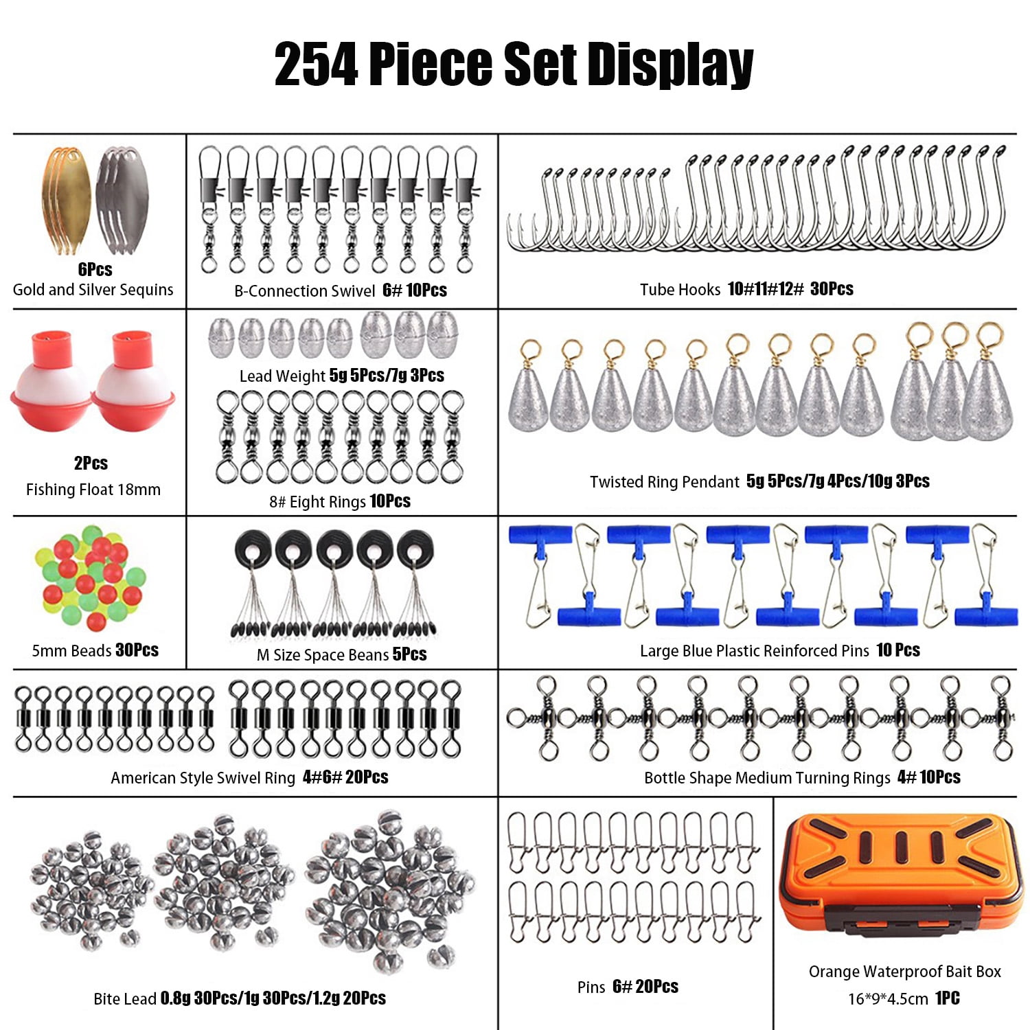 254 Pcs Fishing Accessories Kit, Tackle Box with Bait Jig Hooks Float and other Fishing Gear