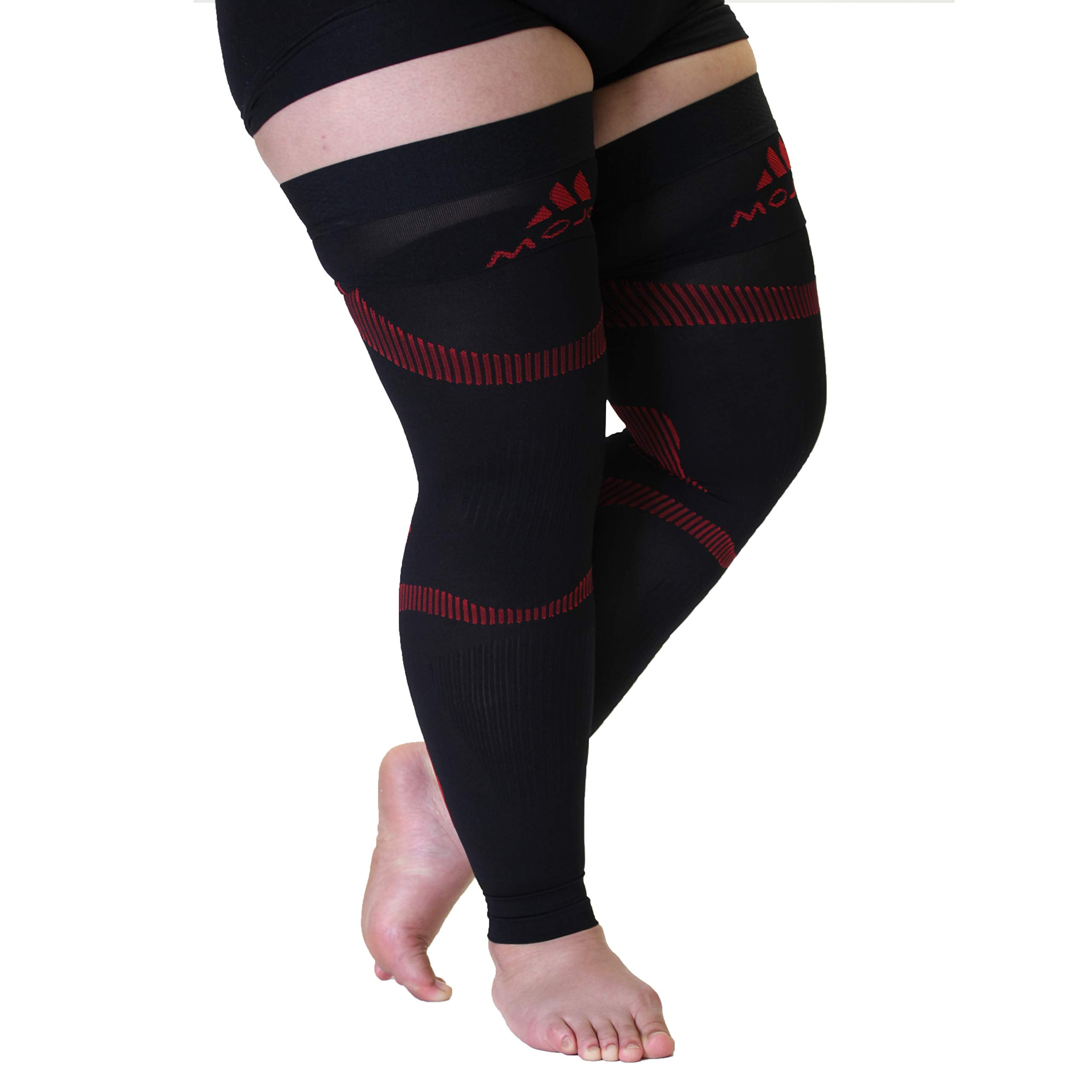 Extra Wide Men & Womens Footless Compression Stockings 20-30mmHg - Black/Red,XXL