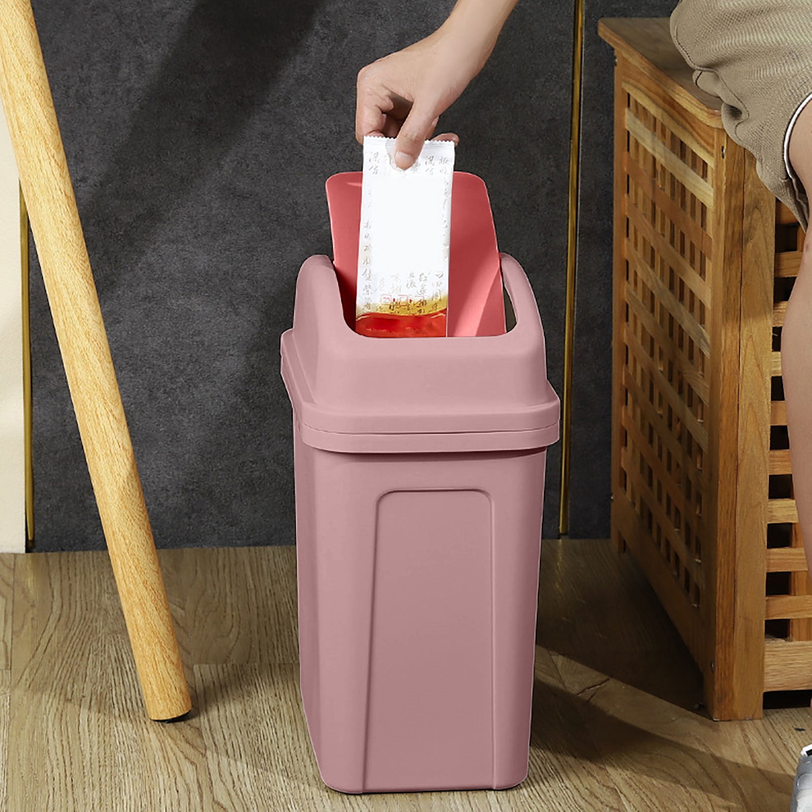 Clearance! Home Decor Larger Kitchen Can Swing Top Garbage Buckets Creative Covered Kitchen Living Room Can Flip Sundries to Store Buckets Pink,39x29x19cm
