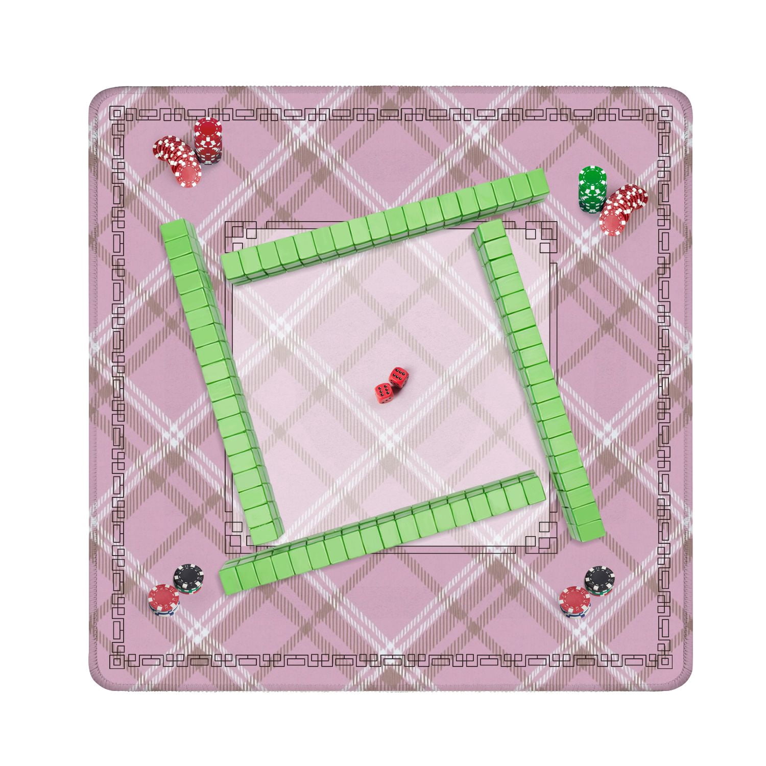 Mahjong Mat 31.5" x 31.5" Pink Beige Plaid Diagonal Stripes Geometric Checks Non-Slip Noise Reduction American Mahjong Tiles Table Cover for Dominoes Poker Card Board Games Gift