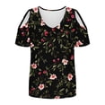 thumbnail image 5 of Feancey Cute Floral Tops for Women Short Sleeve V Neck Cold Shoulder T Shirts Summer Boho Print Loose Blouse Soft Casual Holiday Tee Shirt Multicolor M, 5 of 7