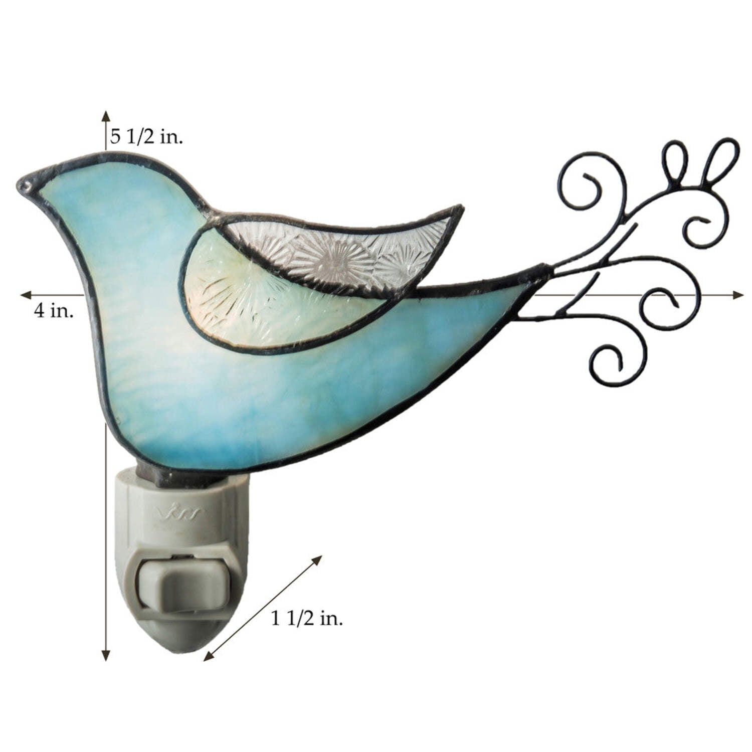 J Devlin Glass Art Blue Stained Glass Bird Night Light – Whimsical Nursery,