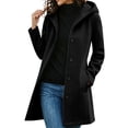 thumbnail image 3 of Husipze Women Winter Casual Single Breasted Hooded Jacket Pea Coat Long Wool Blend Coat Jacket Trench Coat Overcoat Black 3XL, 3 of 7