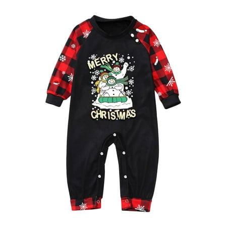 

Gureui Christmas Family Matching Pajamas Set Long Sleeve Snowman/Elk Printed Crew Neck Tops with Plaid Pants Set /Baby Jumpsuit for Christmas Party