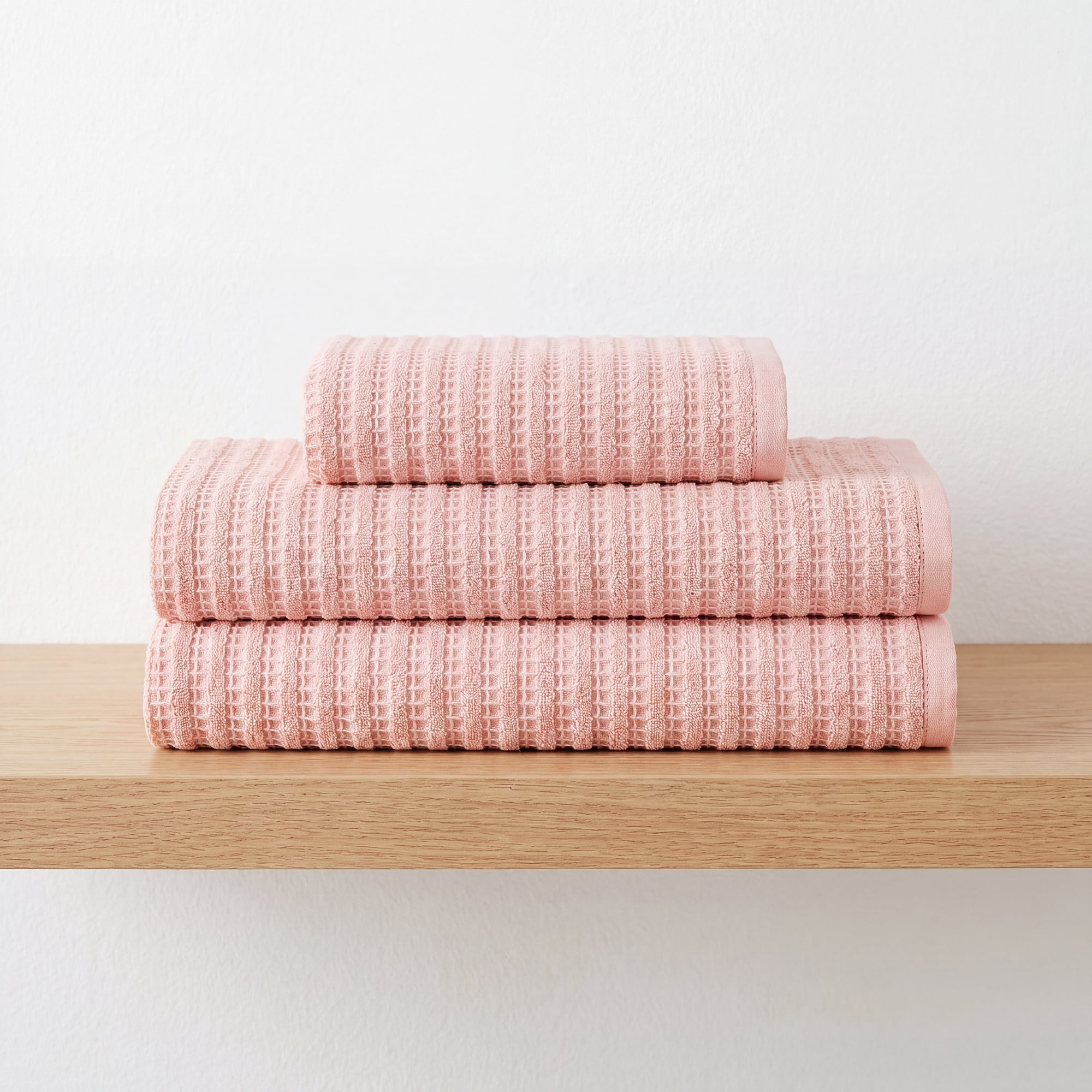 Unique Bargains Waffle Durable Bath Towel 2 Pack Pink/Milky White 55" x 28"