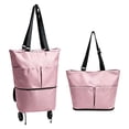 thumbnail image 2 of 2-In-1 Foldable Rolling Cart for Grocery Shopping, Light Pink Portable Tote Trolley with Collapsible Frame Smooth Wheels, Space-Saving Travel Cart for Market, Small Size, 2 of 8
