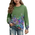 thumbnail image 2 of Girls Sweatshirt Kids Christmas Fleece Crew Neck Hoodless Sweatshirt Long Sleeve Pullover Green 4-5 Years, 2 of 4