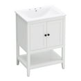 thumbnail image 2 of GVN Bathroom Storage Cabinet, Floor Cabinet,24" White Modern Sleek Bathroom Vanity Elegant Ceramic Sink with Solid Wood Frame Open Style Shelf, 2 of 13