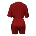 thumbnail image 5 of Sakmal Dressy Rompers for Women Short Sleeve Red V Neck Drawstring Short Jumpsuits Solid Rompers with Pockets, 5 of 5