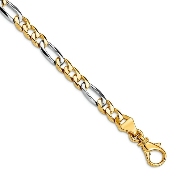 14k Two-Tone Solid Fancy Lobster Closure Gold 5.8mm Polished Fancy Link Bracelet 8 Inch Lobster Claw Link Bracelet for W