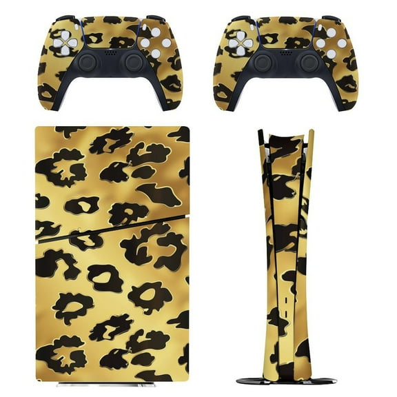 Skin Sticker for PS5 Slim Standard Disc Digital Edition Console and Controllers Decals for Playstation 5 (Gold Leopard Print,PS5 Slim)