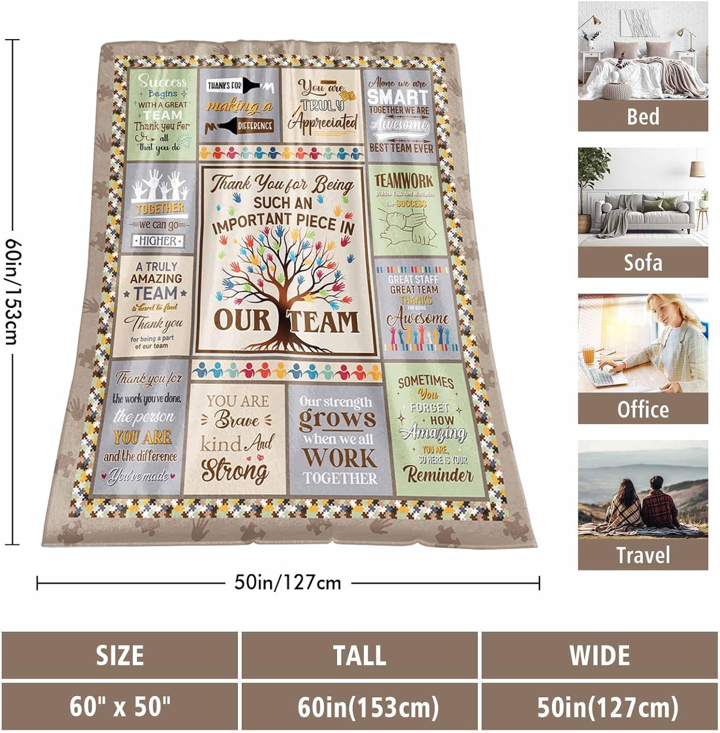 Cool Employee Appreciation Gifts for Women Men, Appreciation Gifts for Coworkers, Teamwork Gift Blanket 60"X50", Team Gift for Employees, Thank You Blankets for Coworkers, Beige