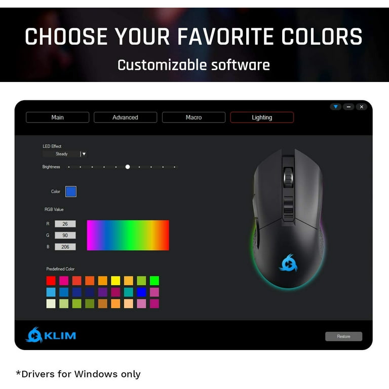  KLIM Blaze Pro Rechargeable Wireless Gaming Mouse with Charging  Dock RGB - New 2024 - High-Precision Sensor and Long-Lasting Battery - Up  to 6000 DPI - Great PC Gaming Mouse Wireless 