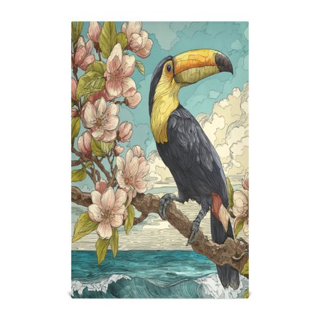 Qxltty Toucan Bird Kitchen Towels 28 x 18 Inch Soft Cotton Linen Feel Dish Towels with Hanging Loop for Drying Cleaning & Decor