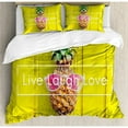 thumbnail image 3 of Live Laugh Love Duvet Cover Set Twin Size, Tropical Pineapple Fruit with Sunglasses on Yellow Wood Board Joyful Print, Decorative 2 Piece Bedding Set with 1 Pillow Sham, Multicolor, by Ambesonne, 3 of 3