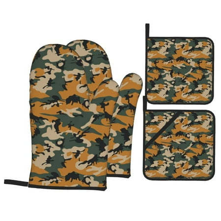 

Oven Mitts and Pot Holders 4 Piece Dinosaur camouflage print High Heat Slip Resistant Oven Mitt and Trivets Set Kitchen Oven Glove Pot Holders for Cooking Baking Grilling