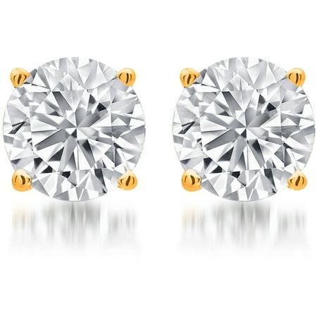 1/4 Carat T.W. Round White Diamond Yellow Gold over Sterling Silver Stud Earrings