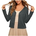 thumbnail image 4 of Women's Solid Color Crew Neck Button Front Cardigan, Long Sleeve Lightweight Knit Casual Layering Sun Cover Up Top Gray S(S), 4 of 5