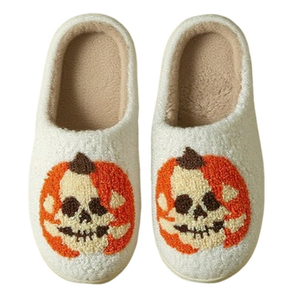 Patrón calabaza peluche Halloween casa cálidas (40-41) Blanco