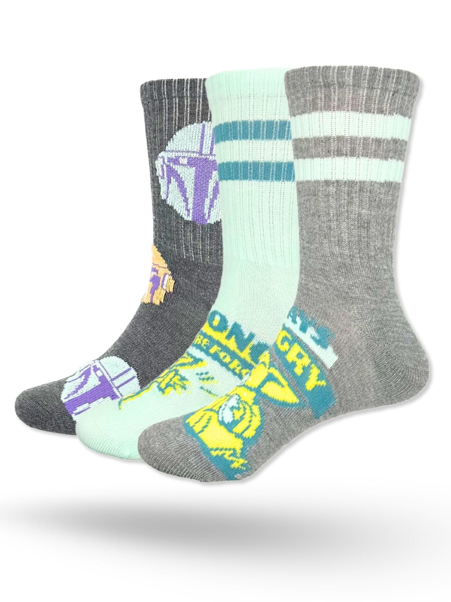 Star Wars the Mandalorian & Grogu Boys Mid-Crew Socks, 3-Pack, Sizes S/M-M/L