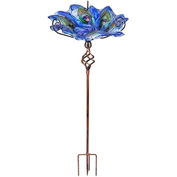 Glass Bird Bath Outdoor BirdBath Bird Feeder with Metal Stake Garden Decor