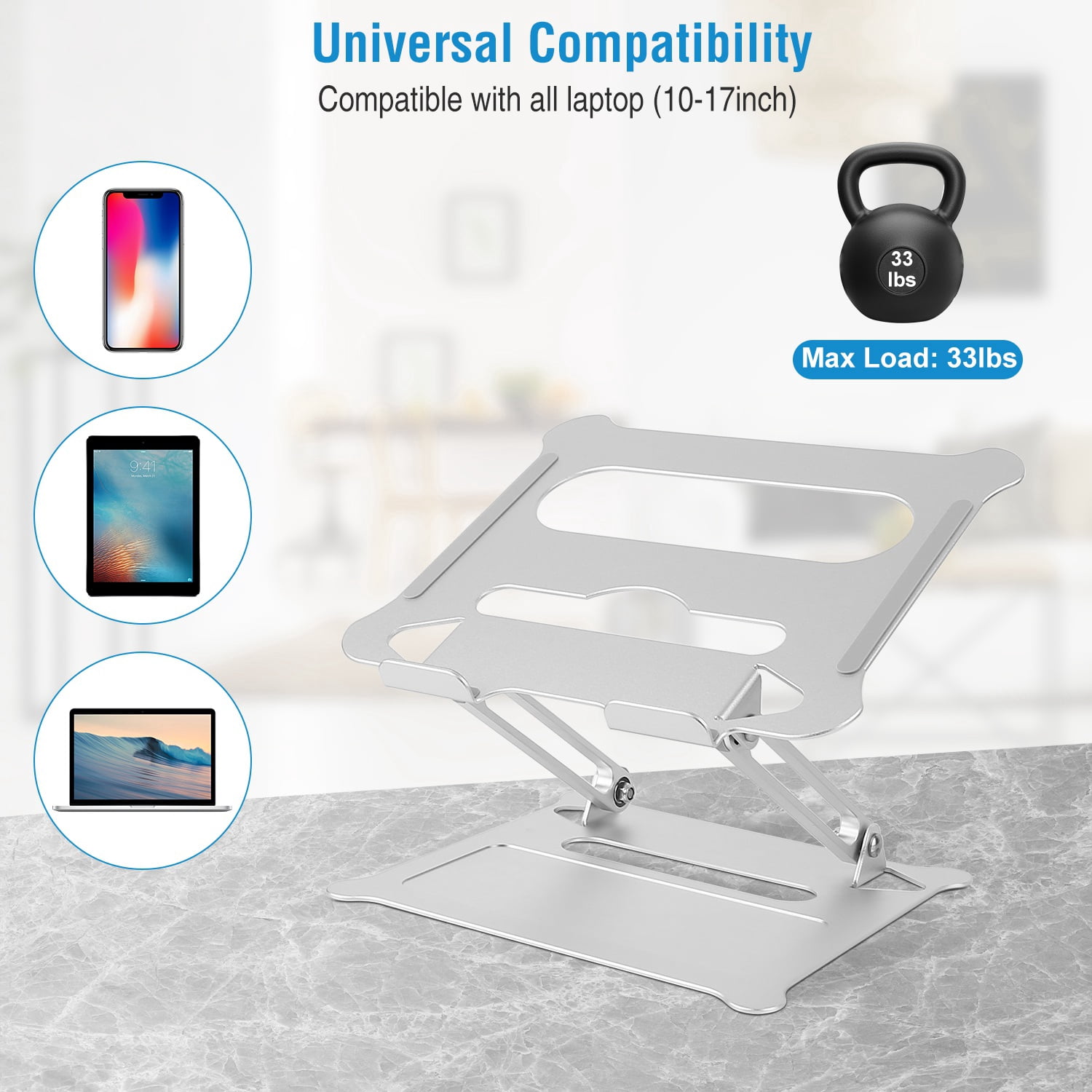 Laptop Stand, iMountek Aluminum Angle Adjustable Computer Holder Riser Heat Vent Notebook Elevator for 10in-17in MacBook Pro 13 / 15, Black