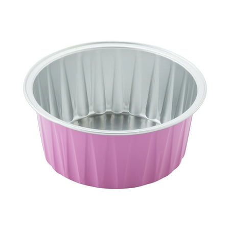 

4 oz Round Pink Aluminum Baking Cup - Lids Available - 3 1/4 x 3 1/4 x 1 1/2 - 100 count box