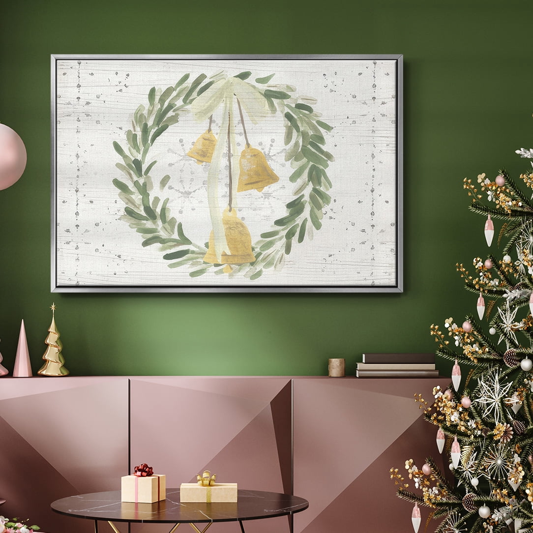 Weathered Aspen Wreath Collection A - Framed Gallery Wrapped Holiday Canvas - 25 x 37 - Silver Frame