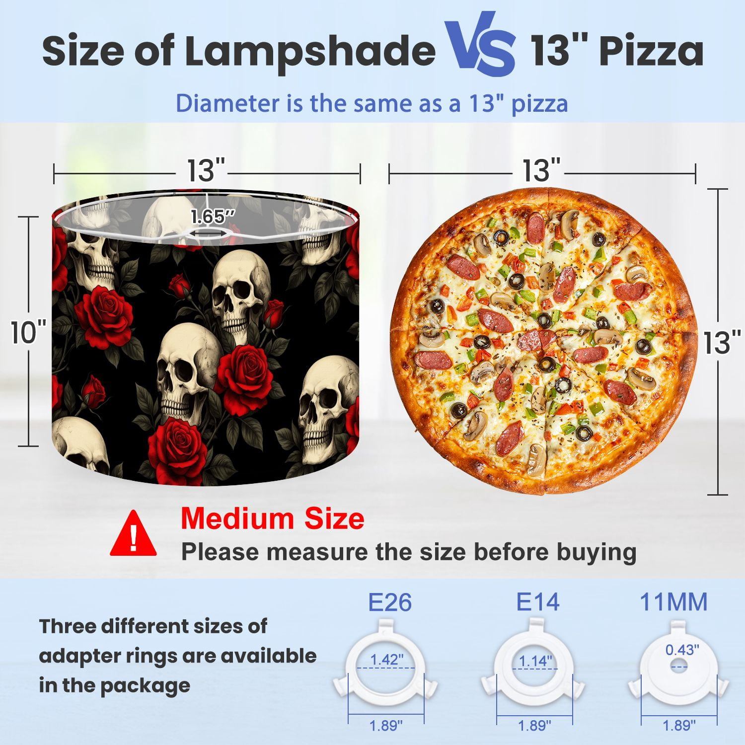 Gothic Lampshades 2 Pack Skulls Red Roses Floral Black 13"x13"x10" Light Shade for Table Lamps Floor Lamp Shades Lampshade Replacement Easy Assembly