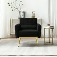 thumbnail image 2 of High Backrest Accent Chair, Modern Tufted Teddy Fabric Armchair with 1 Waist Pillow, Comfy Leisure Chair with Metal Trim and Gold Legs, Single Sofa Chair for Living Room Bedroom Apartment, Black, 2 of 7