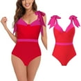 thumbnail image 6 of WREESH Womens One Piece Swimsuits Fashion Solid Color Flounce Tight Fitting Bikini Swimsuit Sleeveless Bathing Suits Hot Pink, 6 of 9