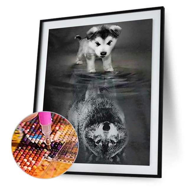 Cuadros Decorativos 5D diamante perro reflejado lobo bordado DIY punto de cruz decoración del hogar Ehuebsd Nuevos Originales