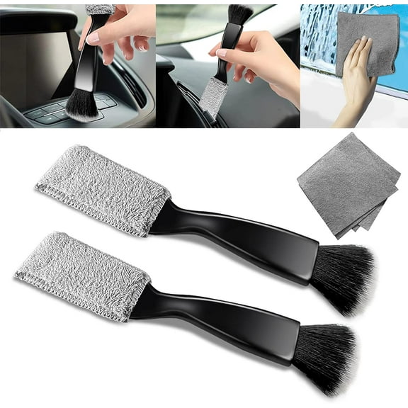 2 Packs Multi Function car Detail Brush with Microfiber Towels for Cars, car Detailing Supplies for Women, car Interior Cleaning Supplies fit for Air Vents, Dashboard