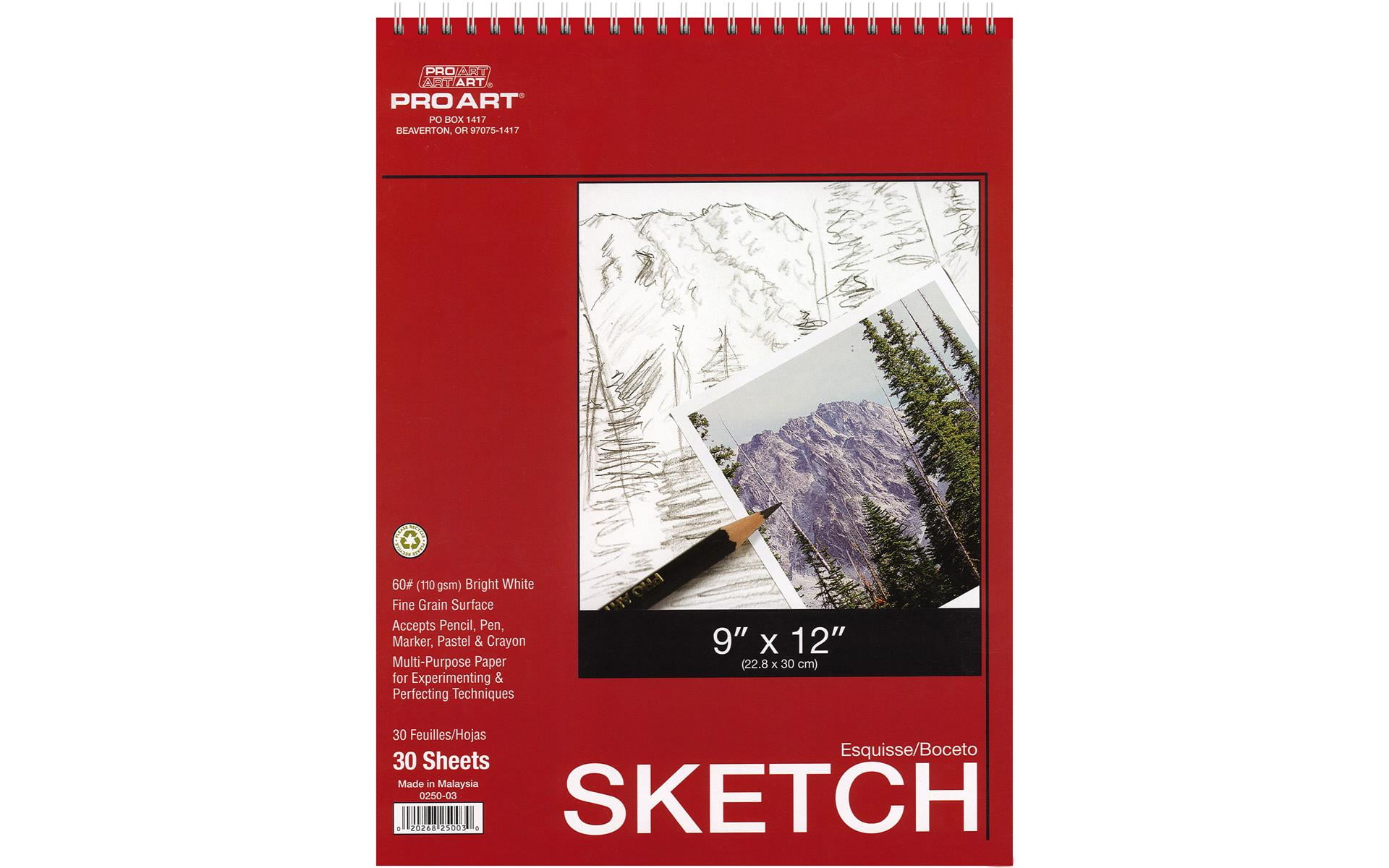 Pro Art Sketch Pad 9x12 60lb 30pc Top Wire